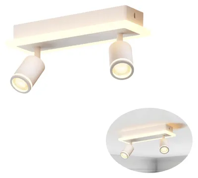 Immagine prodotto di LVWIT Plafoniera LED bianca, 2 luci, orientabile a 350°, lampada da soffitto GU10 con effetto luce soffusa, ideale per cucina, camera da letto, soggiorno (senza lampadine)