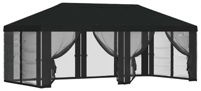 Image de vidaXL Tente de jardin avec toit et parois latérales, noir, 600,5 x 300,5 cm