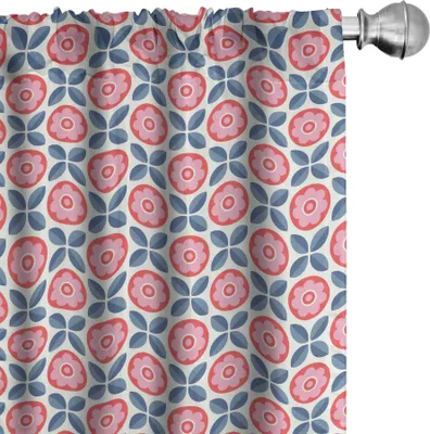 Produktbild von ABAKUHAUS Blumen Vorhänge, Gardinen, Kontinuierlicher Frühling Blätter Blumen Retro Illustration, 2 Stück 75 x 175 cm, Lila Blau Dunkle Koralle