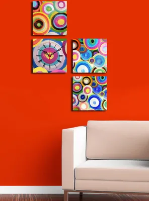 Produktbild von Opviq, 4P1919CS- CLA3641, Bunt, Wanduhren, 42 x 63 cm, 100% Wildleder -Leinwand