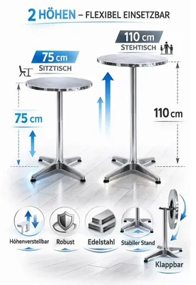 Produktbild von Stehtisch Bartisch Bistrotisch höhenverstellbar klappbar Aluminium Partytisch