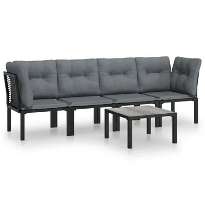 Immagine prodotto di set di 5 pezzi da giardino in poly rattan nero e grigio