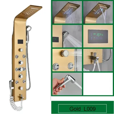 Produktbild von Badezimmer Duschpaneel, LED-Temperaturanzeige, SPA Körpermassage-Düsen , Gold 8009