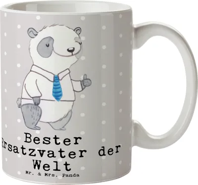 Produktbild von Mr. & Mrs. Panda cappuccinotasse Panda Bester Ersatzvater der Welt - Grau Pastell - Geschenk, Tasse, Becher, Familie, Papa, Mann, Trinkbecher, Teetasse, Kaffeetasse, Pott