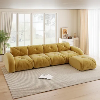 Produktbild von Viersitziges modulares Ecksofa L-Form für Wohnzimmer, rutschfeste Unterseite, ohne Montage, inklusive Fußstütze