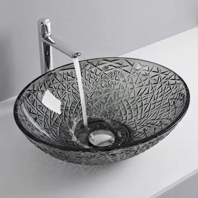 Produktbild von Mai & Mai Waschbecken Glas Aufsatzwaschbecken Glaswaschbecken Handwaschbecken Waschschale Oval Grau BxTxH 50,5x36x15,5 cm Minerva05