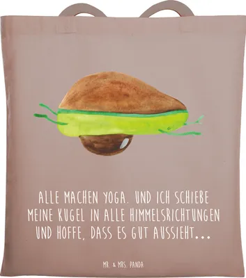Produktbild von Mr. & Mrs. Panda Tote Bag Avocado Yoga - Braun Pastell - Geschenk, Humor, Beutel, Laptoptasche, Einkaufstasche, Hilfe, Unsportlich, Haha, Schultasche, Shopping Tasche