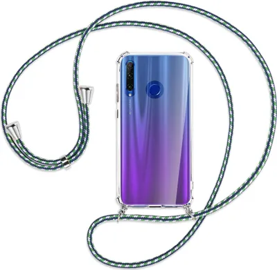 Produktbild von Handykette Backcover-Schutzhülle mit Band (Metall silberfarben) für Honor 20 Lite / 20e - grün/blau/weiß