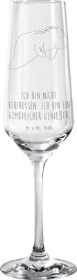 Produktbild von Mr. & Mrs. Panda Champagnerglas Seekuh Chillen - Transparent - Geschenk, Sektglas graviert, Abnehmen, Süßigkeiten, Glas, Urlaub, Sektkelch, Seekühe, Essen, Schaumweinglas