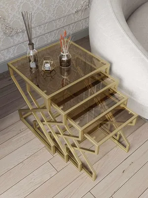 Produktbild von Skye Decor, Hochwertiger Nesting Tisch (4 Teile) - Gold & Bronze, 100% Melamin, Modern