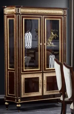 Produktbild von Casa Padrino Luxus Barock Vitrine Dunkelbraun / Gold - Prunkvoller Massivholz Vitrinenschrank mit 4 Türen - Luxus Möbel im Barockstil - Barock Möbel - Edel & Prunkvoll