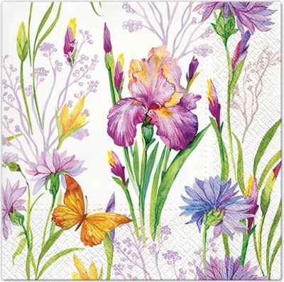 Produktbild von 20 Servietten Iris with Butterfly - Schmetterlinge an Iris 33x33cm