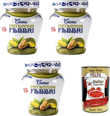 Produktbild von Fabbri Crema Pistacchio senza glutine Glutenfreie Pistaziencreme 3x200gr + Italian Gourmet polpa 400g