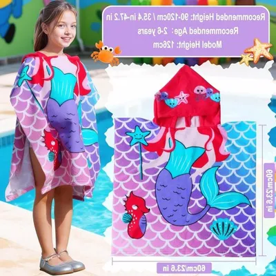 Weicher Mikrofaser-Badponcho mit Kapuze für Mädchen, Tiermuster, Ideal für Strand und Schwimmbad, 60x60cm, Geeignet für 2-6