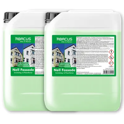 Produktbild von ABACUS® Fassadenreiniger, Grünbelagentferner für Fassaden, Putz & Hauswände, Entfernt selbsttätig 2 x 5L Nell Fassade
