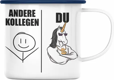 Produktbild von Trendation - Bester Kollege Emaille Tasse Geschenk Lieblingskollege mit Spruch Danke Lustig (Blau)