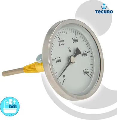 Produktbild von tecuro Ø 80 mm Bi-Metall Rauchgas - Thermometer 0 - 500°C mit Sonde 100 mm und Klemmkonus