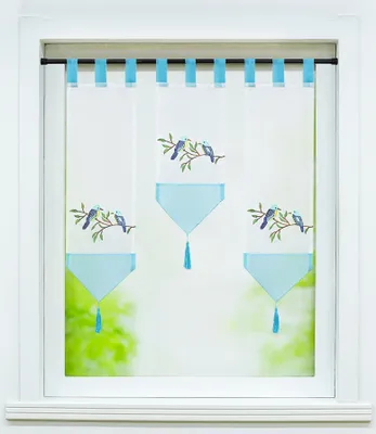 Produktbild von Scheibengardine 3er Set, Schlaufen Bistrogardine mit Stickerei, 20cm B, 1x50cm L und 2x70cm L
