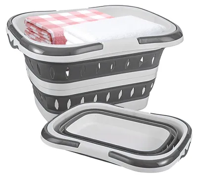 Faltbare Wäschebox 50 L, Kunststoff, klappbare Griffe, grau