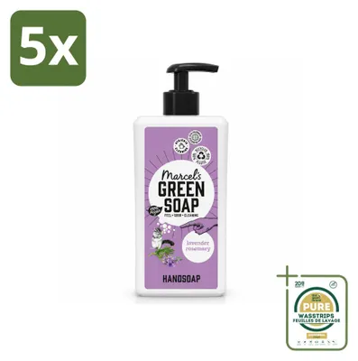 Productafbeelding van 5 x Marcel's Green Soap handzeep - Lavendel en rozemarijn - 500 ml - Voordeelverpakking - 5 stuks
