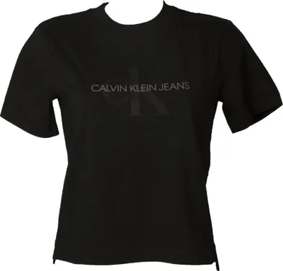 Zdjęcie produktu dla T-shirt damski CK CALVIN KLEIN JEANS bawełniany z krótkim rękawem i okrągłym dekoltem ZW0ZW01471 MONO T SHIRT, BAE Black, S, 100% bawełna