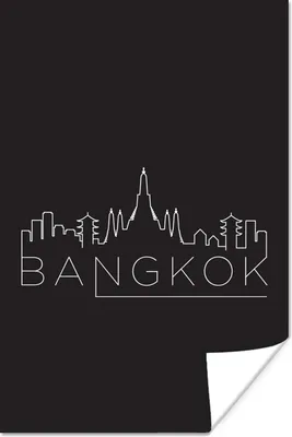 Produktbild von MuchoWow® Poster Skyline "Bangkok" weiß auf schwarz 80x120 cm - Papierdruck
