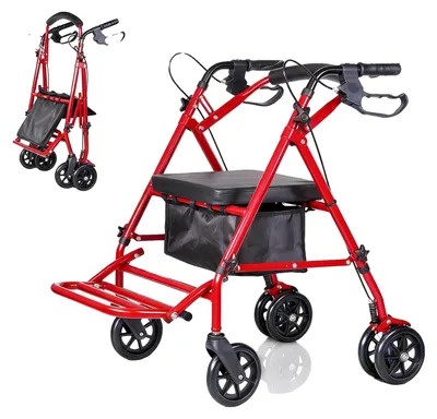 Produktbild von Rollator für Rollstuhlfahrer, faltbares Design, höhenverstellbar, Rot