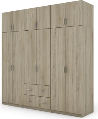 Zdjęcie produktu dla Meblast | Szafa 222x230 cm - Dąb Sonoma jasny - Szafa z półkami, szufladami i drążkiem na ubrania | Naturalna kolorystyka