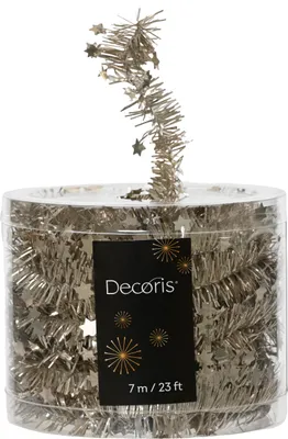 Productafbeelding van Kerstguirlande, lametta met sterren, 3 cm x 7 meter - Parelmoer