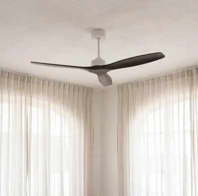 Produktbild von Forlight - Deckenventilator Stem Evo, Ø1320mm, Leiser DC-Motor, 30W, 6 Geschwindigkeiten, Fernbedienung Inklusive, 20-32m², Weiß, Flügel Schwarz, Sommer-/Wintermodus