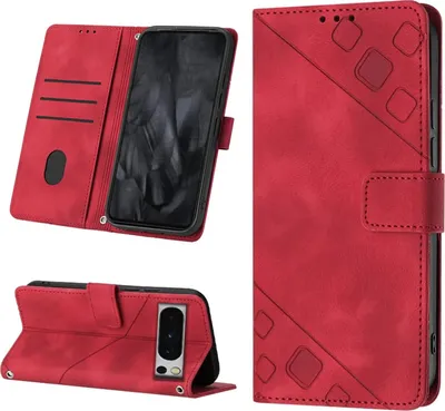 Produktbild von Hülle für Google Pixel 8 Pro Prägung Flip Leder Brieftasche Schutzhülle mit Ständer Rot