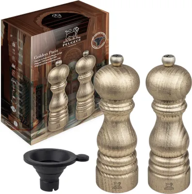 Produktbild von PEUGEOT Geschenkset GOLDEN PARIS Pfeffermühle Salzmühle 18cm Buchenholz Gold
