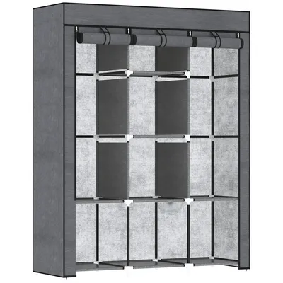 Image de HOMCOM Armoire de rangement penderie armoire à vêtements tissu non-tissé 8 niveaux 2 triangles à vêtements cadre en acier 125 x 43 x 162,5 cm pour chambre couloir dressing gris foncé