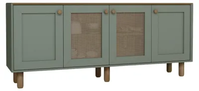 Image de Buffet en bois et osier « Bohemian » - 180 x 40 x 75 cm - Vert