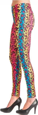 Leggings Leopard bunt für Damen Gr. S-XL mehrfarbig Kostüm-Zubehör 80er 90er Fasching Karneval Neonparty
