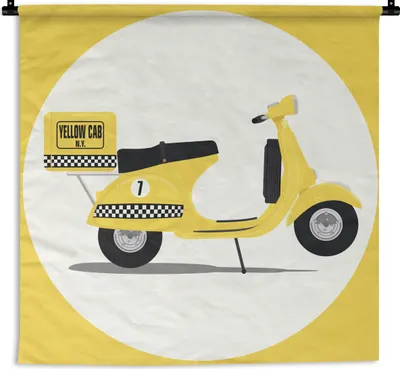 Produktbild von MuchoWow® Wandteppich Wandbehang Illustration einer Vespa als Taxi 150x150 cm Tapisserie Dekoration Wandtuch - Wohnaccessoires - Modernes