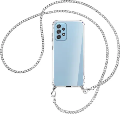 Produktbild von Handykette Backcover-Schutzhülle mit Band (Metall silberfarben) für Samsung Galaxy A52 4G / 5G, A52s 5G - silberfarbene Kette