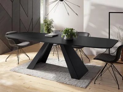 Produktbild von Esstisch Monte im Modern Stil, Rechteckiger Tisch - Ausziehbar von 160 cm bis 200 cm, Pulverbeschichtete Schwarze Metallbeine - 160 x 80 cm - Schwarz