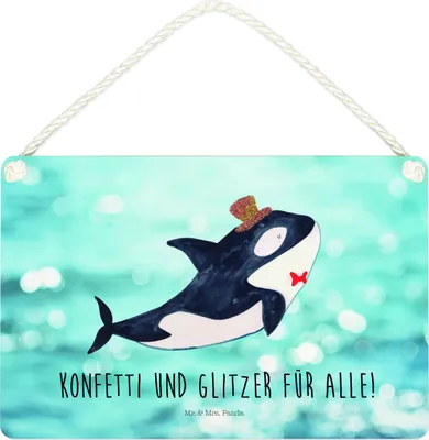 Produktbild von Mr. & Mrs. Panda Schild Orca Zylinder DIN A4 - Oceanblue - Geschenk, Glitter, Geburtstag, Türschild, Feier, Holzschild, Wandschild, Wandbild Holz, Fest, Meer, wandtafel