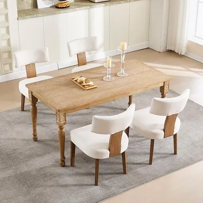 Imagen del producto de Orisnug, juego de 4 sillas de comedor de madera, tapizadas, con respaldo, color beige