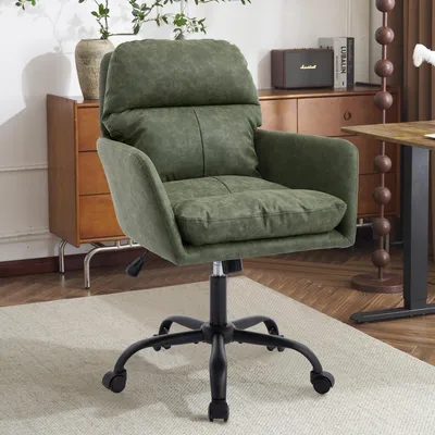 Produktbild von Bürostuhl aus Kunstleder, PolyurethanMaterial, schwarze Basis, höhenverstellbar, für Büro, Schlafzimmer, Schminktisch, bequem, in Grün