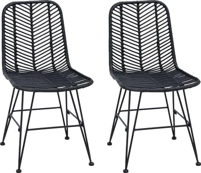 Image de vidaXL - 2 chaises de salle à manger, rotin et métal, noires