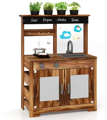 Produktbild von Matschküche Kinder Outdoor Kinderküche Tannenholz mit 4 Kochtöpfen Braun