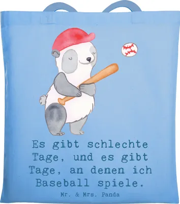Produktbild von Mr. & Mrs. Panda Einkaufstasche Panda Baseball spielen - Sky Blue - Geschenk, Ballsport, Baseballverein, Baseballplatz, Schultasche, Beutel, Tasche, Tote Bag, Shopping