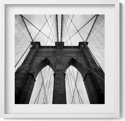 Produktbild von Brooklyn-Brücke– Wandbild mit Rahmen – Gerahmtes Bild  – Wanddekoration – 50x50 cm –  Weiß Rahmen