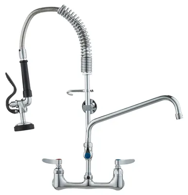 Obrázek produktu pro VEVOR Komerční baterie s předdřezovou sprškou, výška 63 cm, otočná výtoková trubice 305 mm, nástěnná Kuchyňská dřezová baterie, mosazná konstrukce s vytahovací sprškou, pro 1/2/3 komorový dřez