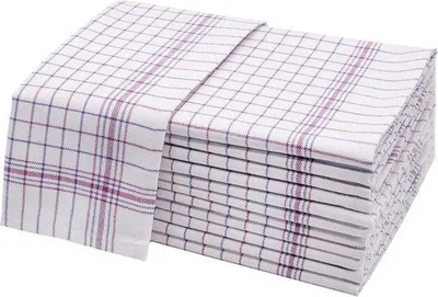 Productafbeelding van Famanu Keukenhanddoekenset, 12 stuks - Rood, blauw en wit, geruit