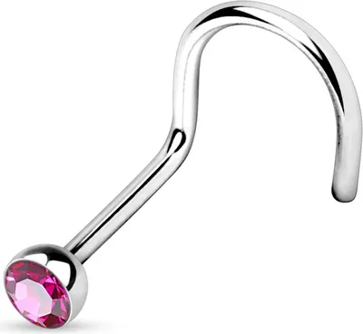 Produktbild von viva-adorno 1,0mm Nasenstecker gebogen Zirkonia Kristall Strass Nasen Piercing Spirale Stud Nasenring Z325, Fuchsia / Dunkles Pink