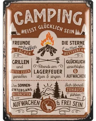 Produktbild von LANOLU Retro Blechschild CAMPING Schild Geschenke für Camper Wohnmobilfahrer als lustige Wohnwagen Deko, Campingplatz Metallschild 30x40cm