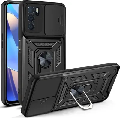 Produktbild von OPPO A16 Hülle mit 360° Drehbarer Magnetische Ring Ständer Halter Dia Kameraschutz TPU Bumper Silikon Schutzhülle für OPPO A16 Schwarz